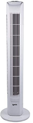Igenix DF0035T Oscillating Tower Fan with 7.5 Hour Timer and Remote Control, 3 Speed Settings and Quiet Operation, Plastic, 45 W, White