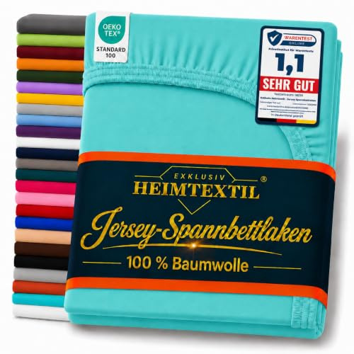 EXKLUSIV HEIMTEXTIL Marke Jersey Spannbettlaken 180-200 x 200 cm 100% Baumwolle Öko - Tex Zertifiziert, Markenqualität, Matratzenhöhe bis 25 cm, Türkis