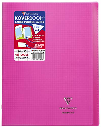 Clairefontaine 981608C - Heft / Notizbuch Koverbook, DIN A4+, 24x32 cm, 48 Blatt 90g,kariert 5/5 mit Rand, Einband aus transparentem Polypropylen, Rosa, 1 Stück
