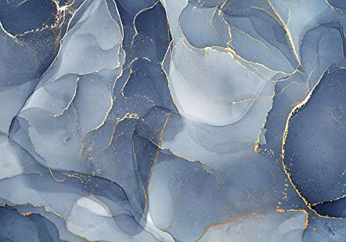 wandmotiv24 Fototapete Wasserfarben gelb blau, M 250 x 175 cm - 5 Teile, Wanddeko, Wandbild, Wandtapete, Marmor Stein Acryl Kunst M6563