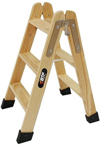 BTF Holzleiter, klappbare Malerleiter, Doppeltrittleiter mit Stahlhaken, Elektrikerleiter, Trittleiter 3+3 Stufen Ideal für professionelle Maler, Stuckateure oder Elektriker. BTF-MDP003
