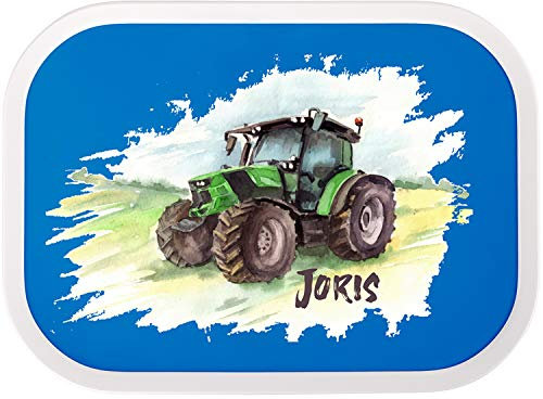 EZYshirt® Traktor mit Wunschnamen | Trecker Aufdruck Personalisierte Brotdose mit Bento-Einsatz
