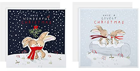 Hallmark Weihnachtskarten für Wohltätigkeitsorganisationen, 16 Stück in 2 niedlichen illustrierten Designs