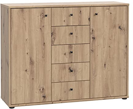 FORTE TEMPRA 2 Kommode mit 2 Türen und 5 Schubladen, Holzwerkstoff, Artisan Eiche Dekor, (B x H x T) 108,8 x 85,5 x 34,8 cm