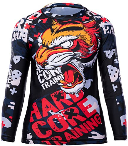 Hardcore Training Kids Rash Guard Tiger Fury Compression Base Layer Tights No Gi BJJ Fitness Workout Running Boxing (10 Years)