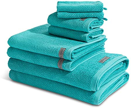 Ross - 8 teiliges Frottier-Set - Selection Bio-Baumwolle (2 X Wasch- 2 X Gäste- 2 X Dusch- 2 X Handtuch im Set) - 540 g/m2 - Baumwolle - Frottee - saugstark - weich und flauschig - Türkis