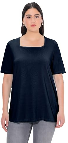 Ulla Popken Damen große Größen Übergrößen Plus Size T-Shirt, A-Linie, Carré-Ausschnitt, Halbarm Marine 42+ 807286132-42+