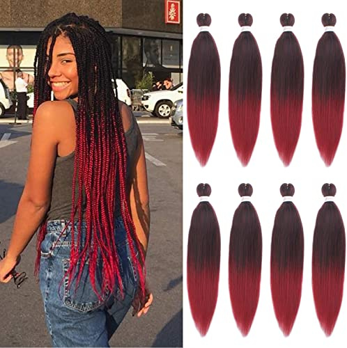 Xtrend 26 Zoll EZ Braids 8Packs Ombre Bungundy Vorgedehnt Einfach Flechten Haarverlängerungen Itch Free Hot Water Setting Synthetic Fiber Hair Extensions 1B900#