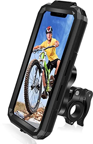 HNOOM Support Téléphone Vélo Etanche Universel Support Telephone Moto 360°Rotation Anti-Vibrations Support Smartphone Velo avec Écran Tactile pour 5,5-6,8 Pouces Smartphones (L, Noir)