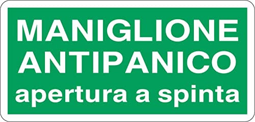 NEW CARTELLO SEGNALETICO UNI - maniglione antipanico apertura a spinta - Adesivo Extra Resistente, Pannello in Forex, Pannello In Alluminio (ADESIVO 30X12 cm)