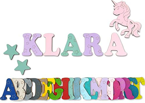 7cm Holzbuchstaben, Türbuchstaben Kinderzimmer, Freie Farbgestaltung, Taufgeschenk, Geburtsgeschenk, Kinderzimmer deko inkl. Klebepads (A)