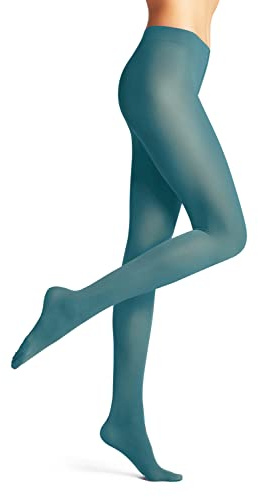 FALKE Damen Pure Matt 50 DEN Strumpfhose halb blickdicht matt reißfest druckfreier Komfortbund Feinstrumpfhose verstärkte Fußspitze feiner Naht feines weiches WE CARE Material 1 Stück, Blau (Peacock 6385), M-L