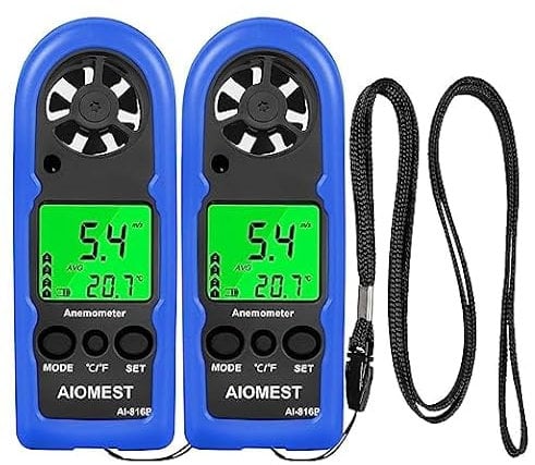 AIOMEST Mini Wind Speed Meter Handheld, HAVC Digitaler Anemometer, Windmesser Windmessgerät mit MAX/AVG, Wind Chill, Hintergrundbeleuchtung für Drohne Segeln Angeln, AI-816B (2er-Pack)