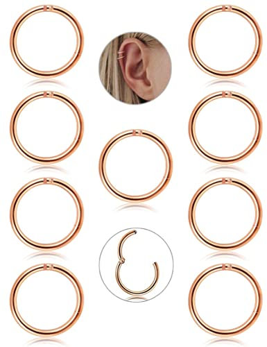 JeryWe 9Stk 16G Edelstahl Knorpel Creolen Ohrringe für Frauen Männer Nase Ringe Piercing Hoop Lippe Septum Clicker Ring Tragus Piercing Schmuck Set 8/10mm Silber/Gold/Roségold/Schwarz