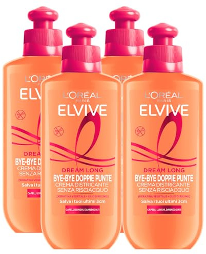 L'Oréal Paris Elvive Dream Long Bye-Bye Spliss Leave-In-Entwirrungscreme Versiegelnde Stärkende und Glanzverleihende Formel für Langes und Geschädigtes Haar - 4 Flaschen à 200 ml
