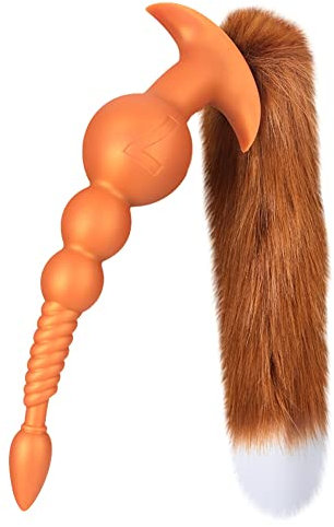 Anal Butt Plug mit Abnehmbarer Fuchsschwanz Extra Länger Foxtail Anal Kette Sexspielzeug Flüssiges Silikon Anal Plugs Analkugeln für Männer Frauen Paare Cosplay Anal Trainer Erotik BDSM (L)