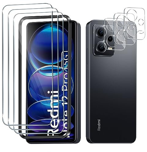 Liilaa Protector de Pantalla para Xiaomi Redmi Note 12 Pro 5G, 3 Piezas Cristal Templado y 3 Piezas Protector de Lente de Cámara, Anti Arañazos Dureza 9H Vidrio Templado