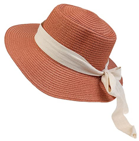 NiceYnn Chapeau de Soleil Panama en Paille Chapeau à Large Bord Respirant Ruban Amovible Marron