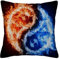 Überwurf Kissen Fall Quadratisch Kissenbezug,Blaues und orangefarbenes Feuer richten das Tai Ji-Muster auf schwarzem Hintergrund ein,Home Dekorative Sofa Sessel Schlafzimmer Wohnzimmer 45x 45cm