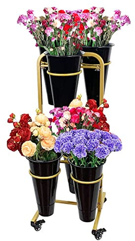 AFLCIO Blumenständer für den Innenbereich, Pflanzenständer mit 4 Rädern, 3-stufiger Blumenständer mit Kunststoffeimern, rollbares Pflanzenregal für den Außenbereich für Terrasse, Garten, Balkon (Co