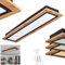 LED Deckenleuchte Salmi, dimmbare Deckenlampe aus Metall/MDF/Kunststoff in Schwarz/Holzoptik/Weiß, längliche Leuchte (80 cm x 20 cm), dimmbar über Fernbedienung, 3600 Lumen, 3000 Kelvin, LED 24 Watt