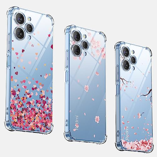 KJYLPO 3 Stück Hülle für Xiaomi Redmi 12, Dünne Weiche TPU Silikon Transparent Stoßfest Schutzhülle Durchsichtige Handyhülle Kratzfest Case, Rosa