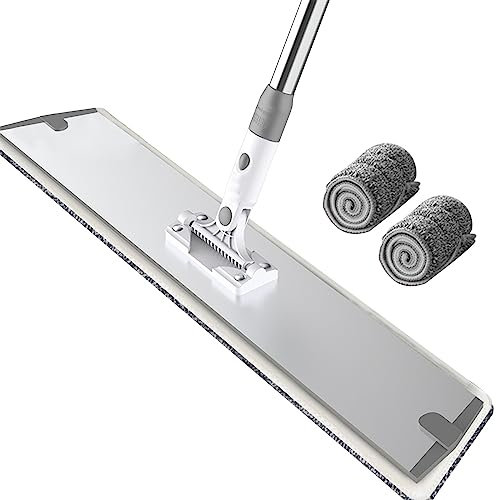 Mopp EasyClean,Bodenwischer, Wischbreite 60cm,Flacher Wischmopp für Nass- Trockennutzung ,Mit 1.4m Edelstahl Teleskopstange,ideal für die Reinigung Hartholzböden