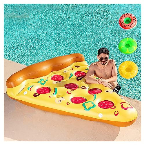 JUNZAI Wasser HäNgematte Pool, Pizza Wasser HäNgematte Pool, Mit 3/6 GeträNkehaltern Luftmatratze HäNgematte FüR Erwachsene Im Beach Pool,1PCS