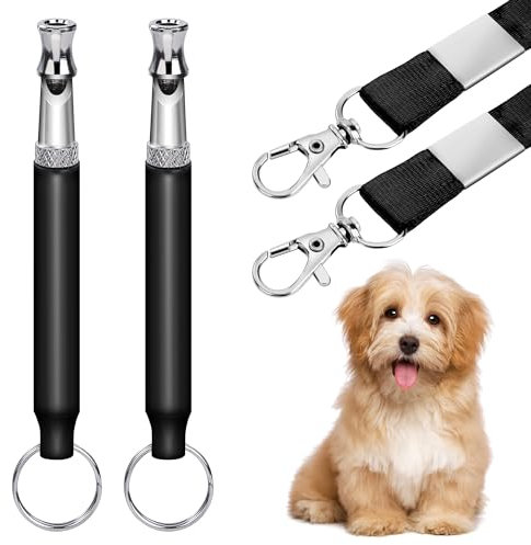 YSQEVN Hundepfeifen Rückruf Dog Whistles Ultraschall Pfeife Schwarz Professionelle Hochfrequenz Einstellbare für Training Stoppen des Bellens mit Umhängeband Lanyard 2 Stücke