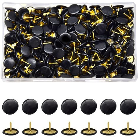 Hocansen 300 Stück Reißnägel 10x9mm Runde Pinnadeln Flacher Kreativ Dekorative Reißzwecke für korkwand,Büro,Heimdekoration(Schwarz)