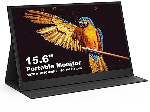 Karlak 15,6 Zoll FHD 1080P Lap-Monitor, IPS-Bildschirm, tragbarer externer Gaming-Monitor, Plug & Play mit PU-Lederbezug, kompatibel mit Lap, PC, Telefon, Switch