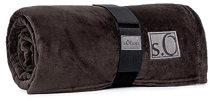 s.Oliver Kuschelsoft Decke 150x200 cm - flauschig, warm & waschbar, Kuscheldecke Dunkelbraun Uni