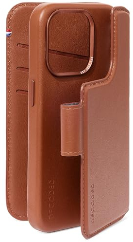Decoded 2-in-1 Abnehmbare Schutzhülle für Apple iPhone 15 Pro - Hochwertiges Europäisches Leder - Kartenhalter Hülle - Lederhülle - MagSafe-Kompatibel - Microfiber Lining - Tan Braun
