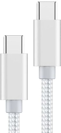 GENESOL USB C to USB C PD Charger Cable 100W, 2m, Grey/White Nylon Braided Fast Charge Cable Compatible with MacBook, iPad Pro, Samsung Galaxy, Google Pixel, Nintendo Switch, PS5