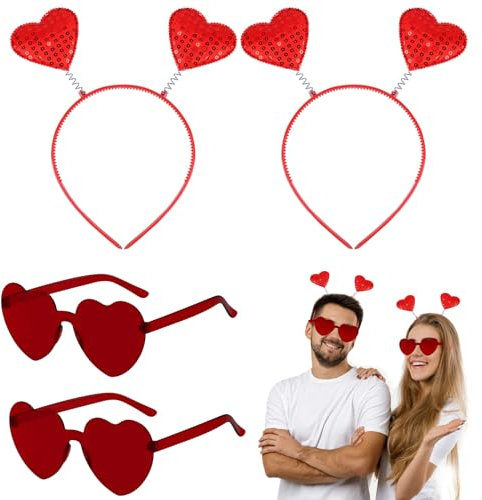 KERANEET 2 Herzbrille Herz Haarreif Herz Brille Rot Amor Haarreif für Valentinstag Geburtstag Kostüm Party Kostüm Accessoire Amor Kostüm Herren und Damen