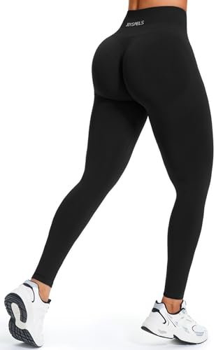 JOYSPELS Sport Leggings Damen, High Waist Sporthose Blickdicht Sportleggins Scrunch Leggins Push Up Yogahose, Schwarz XL
