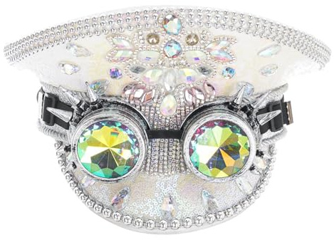 BLESSUME Pailletten Mütze Festival Hut Burning Man Sparkly Steampunk Hüte Damen Militär Kapitän Kappe