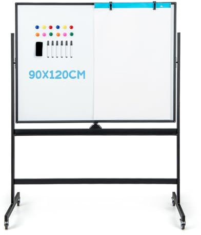 LIFEZEAL Doppelseitige Magnettafel, Whiteboard um 360 Grad drehbar, Magnetische Tafel auf Rollen, Magnetwand mit verstellbarer Höhe 161/181 cm, abwischbare Tafel (Schwarz, 120 x 90 cm)