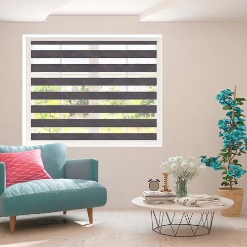 Zebra Blind - Day and Night Roller Blind, Aluminium Frame, Dual Layer Striped Fabric Modern Elegant Window Blind, Easy Clean, Light Control Privacy 145 cm Drop, Anthracite Grey, (175cm Width)