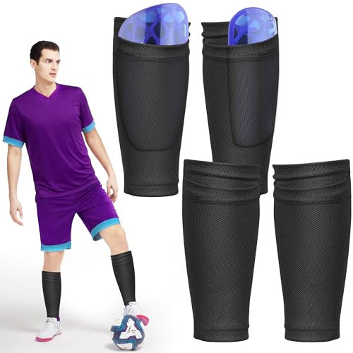 2PCS Schienbeinschonerhalter Stutzenhalter Fußball Schienbeinschoner Socken Strumpf überzieher Sleeve Stutzen Halter mit Optimierter Einstecktasche Fußball Ausrüstung für Schienbeinschoner Kinder