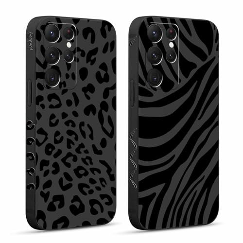 Pnakqil 2 Stück Handyhülle für Samsung Galaxy S22 Ultra (5G) 6,8 Hülle, Wildes Zebra Leopard Bemaltes Muster Case Silikon Weiche für Mädchen Modische TPU Dünn Stoßfeste Kameratasche Schutzhülle