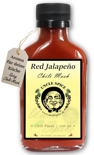 UNCLE SPICE® Red Jalapeño Chili Mash, 100ml Chili-Püree im Glas, 82% einer der beliebtesten Chili der Welt als fermentiertes Konzentrat, Gewürzsauce – LEICHT SCHARF
