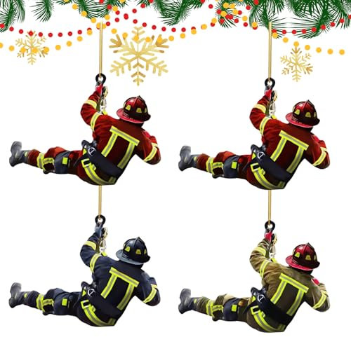 4 Pezzi Ciondolo Vigile Del Fuoco Di Natale Decorazione,Pendente Del Vigile Fuoco Di Natale,Ornamenti Natalizi Vigili Del Fuoco,Acrilico Del Vigile Del Fuoco Ornamenti Natalizi.