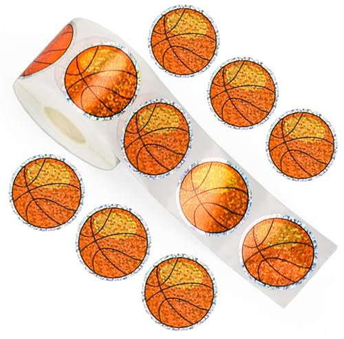 Whaline Basketball-Aufkleber, Rolle, Laser-Sportball, Siegelaufkleber, funkelnd, wasserdicht, selbstklebend, Aufkleber für Umschläge, Tagebuch, Dekoration, Partyzubehör, 500 Stück