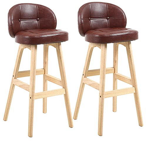 Moderno juego de 2 taburetes de bar de estilo rústico de piel sintética con respaldo y patas de madera, asientos elegantes para comedor de isla y belleza de cocina