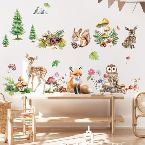 SHUCHING Wandtattoo Waldtiere, Wandaufkleber Hirsch Fuchs Eule, Selbstklebend Wandsticker für Spielzimmer Kinderzimmer Babyzimmer