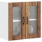 Armario rústico de pared de cocina con puerta de cristal y estante de almacenamiento, construcción de madera maciza