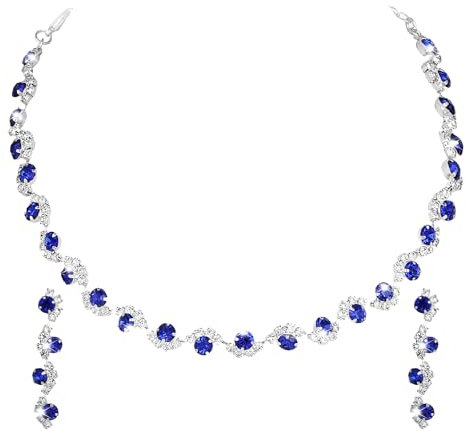 Tucnoeu Brautschmuck Set Hochzeit Schmuckset Damen Strass Kette Silber Hochzeits Brautschmuck Set für Frauen und Mädchen (Blau)