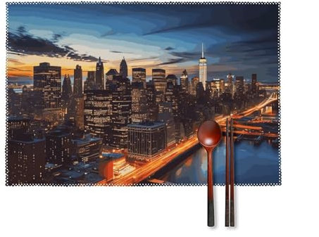 Tischsets New York City Landschaft Platzsets 4er Set Esstisch rutschfest Waschbar Leinwand Tischmatten für Küche Esstisch Dekoration Indoor Outdoor