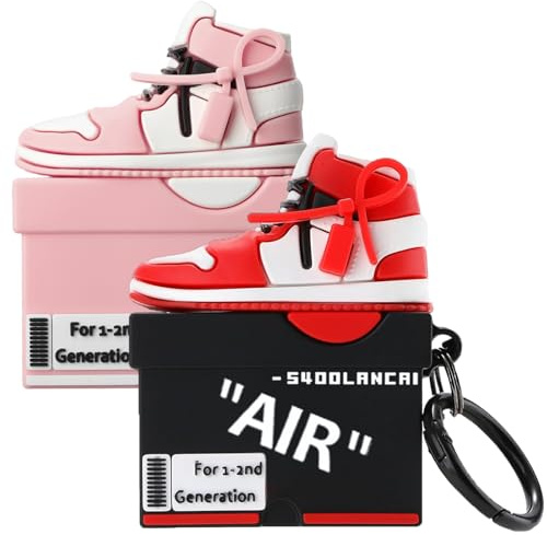 [2Pack] Gedicht for Apple Airpods 2nd Generation Case Cover, Cute Cartoon Shoe Box Soft Silicone Protective Cases for AirPods 1&2 Case with Keychain for Women Men, Red+Pink